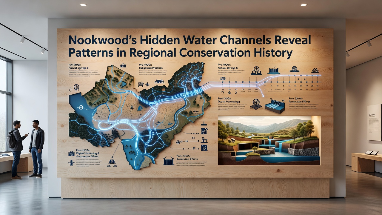 Close-up of exposed water channel section in Nookwood with layered sediment visible along the banks